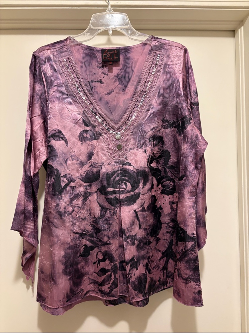 Bella Purple Floral V-Neck Embellished Tunic